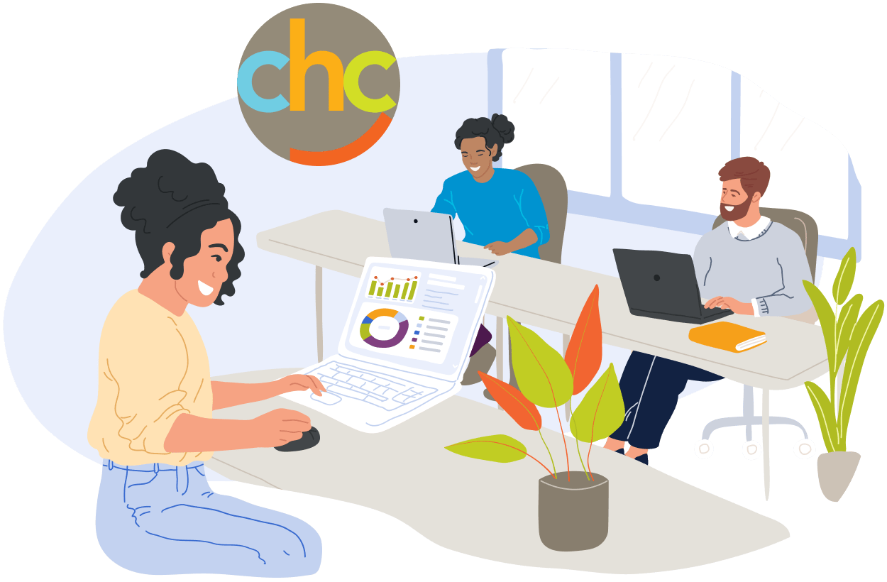 CHC. Illustration of people working in an office
